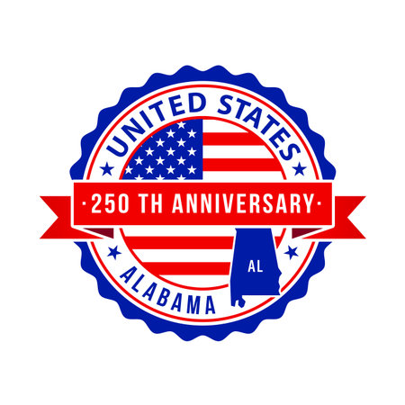250 Years American Freedom Emblem, Alabama vector Badge with small state mapのイラスト素材