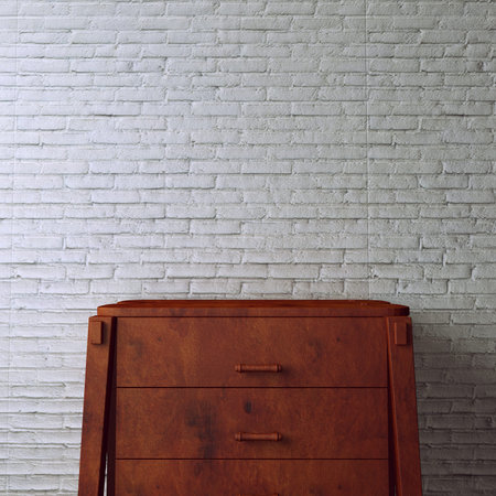 desk on white brick background