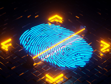 3D illustration. Fingerprint integrated in a printed ,の写真素材