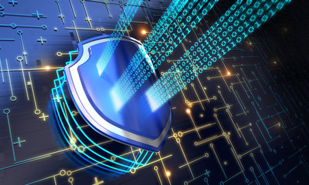 Security concept - shield on digital code background illustration