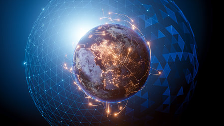 Communication technology for internet business,Global world network and telecommunication on earth....