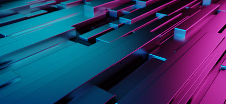 3d Abstract cube geometric futuristic in cyberspace, pink and blue lighting, 4k resolution.