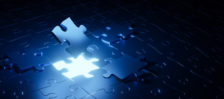 Glowing puzzle piece illuminates the solution.の写真素材