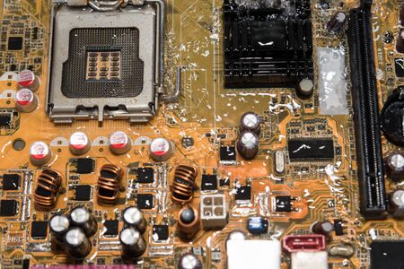 Main board computer motherboard cpu  close up ic surface mount device on mainboard circuitの写真素材