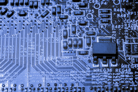 Close up of Electronic Circuits in Technology on   Mainboard (Main board,cpu motherboard,logic board,system board or mobo)の写真素材