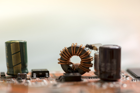 Close up of Electronic Circuits in Technology on   Mainboard background (Main board,cpu motherboard,logic board,system board or mobo)の写真素材