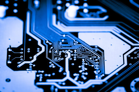 Close up of Electronic Circuits in Technology on   Mainboard background (Main board,cpu motherboard,logic board,system board or mobo)の写真素材