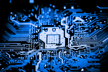 Close up of Electronic Circuits in Technology on   Mainboard background (Main board,cpu motherboard,logic board,system board or mobo)の写真素材