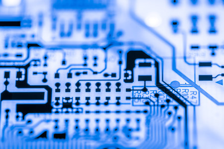 Close up of Electronic Circuits in Technology on Mainboard computer