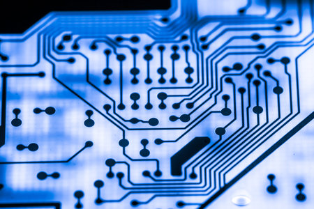 Close up of Electronic Circuits in Technology on Mainboard computerの写真素材