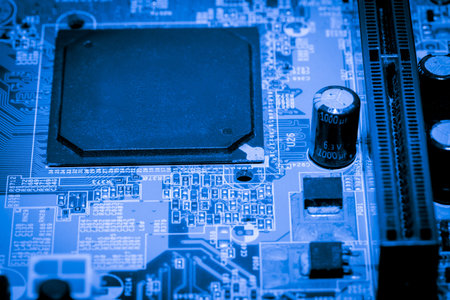 Close up of Electronic Circuits in Technology on Mainboard computer background  (logic board,cpu...
