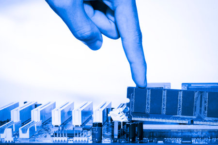 Close up of Electronic Circuits in Technology on Mainboard computer background  (logic board,cpu...