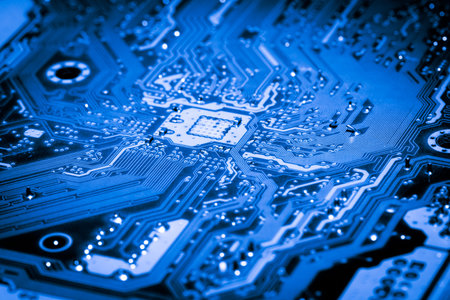 Abstract close up of Electronic Circuits in Technology on Mainboard computer background  (logic...