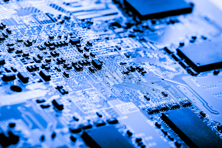 Abstract, close up of Circuits Electronic on Mainboard Technology computer background  (logic board,cpu motherboard,Main board,system board,mobo)の写真素材