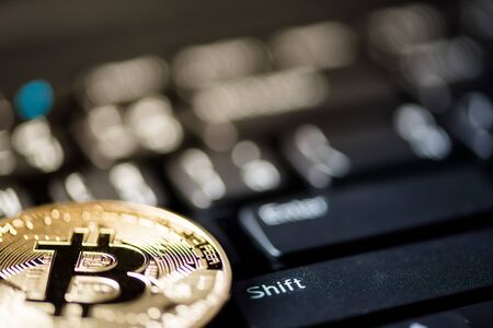 close up of Bitcoin money mining on graphic card,we see the technology of the mainboard,which is the important background of the computer.の写真素材