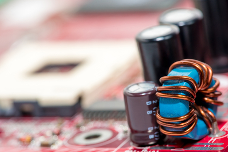 Abstract, close up of Circuits Electronic on Mainboard Technology computer background  (logic board,cpu motherboard,Main board,system board,mobo)の写真素材