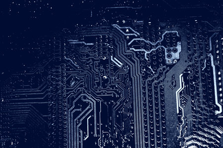 Abstract, Close up at electronic circuits, we see the technology of the mainboard, which is the...