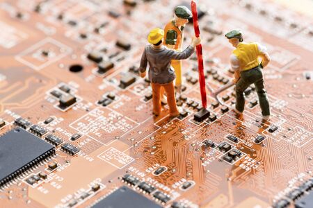 Abstract, Close up at electronic circuits, we see the technology of the mainboard, which is the important background of the computer. (logic board,cpu motherboard,Main board,system board,mobo)の写真素材