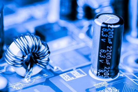 Abstract, close up of Circuits Electronic on Mainboard Technology computer background . (logic board,cpu motherboard,Main board,system board,mobo)の写真素材