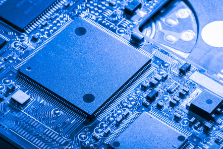 Abstract,close up of Circuits Electronic on Mainboard computer Technology background. (logic...