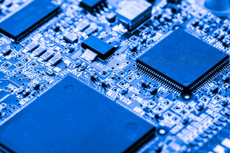 Abstract,close up of Circuits Electronic on Mainboard computer Technology background. (logic...
