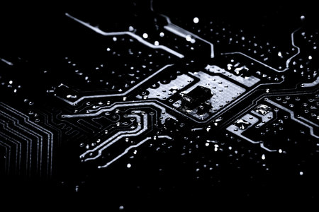 Abstract,close up of Circuits Electronic on Mainboard computer Technology background. (logic...