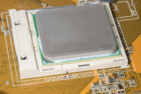 Abstract,close up of Circuits Electronic on Mainboard computer Technology background. (logic...