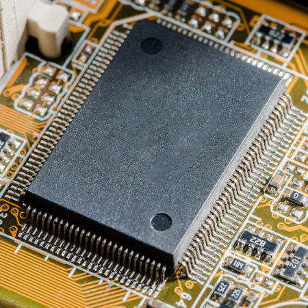 Abstract,close up of Circuits Electronic on Mainboard computer Technology background. (logic...