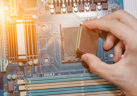 Abstract,close up of Circuits Electronic on Mainboard computer Technology background. (logic...