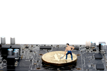 Golden Bitcoin money on computer.