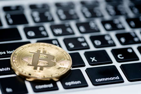 Golden Bitcoin moneyの写真素材