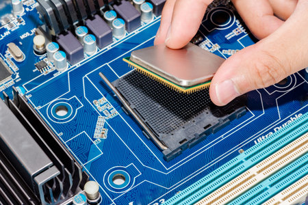 Abstract,close up of Circuits Electronic on Mainboard computer Technology background. (logic...