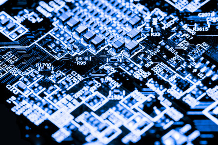 Abstract,close up of Circuits Electronic on Mainboard computer Technology background. (logic...