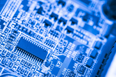 Abstract,close up of Circuits Electronic on Mainboard computer Technology background.