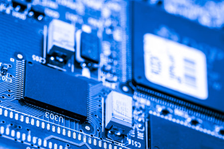 Abstract,close up of Circuits Electronic on Mainboard computer Technology background.