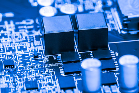Abstract,close up of Circuits Electronic on Mainboard computer Technology background.