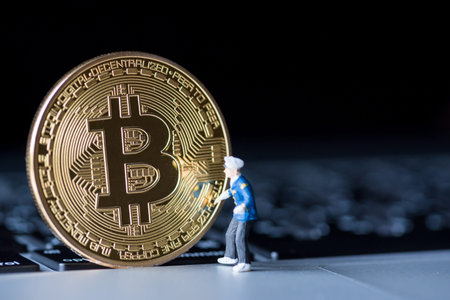 Golden Bitcoin money on computer.