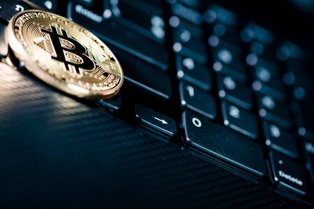 close up of Bitcoin money mining connect Internet Networkの写真素材