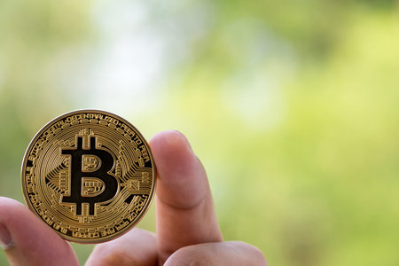 close up of Bitcoin money mining connect Internet Network