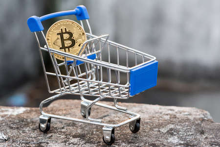 close up of Bitcoin money mining connect Internet Networkの写真素材