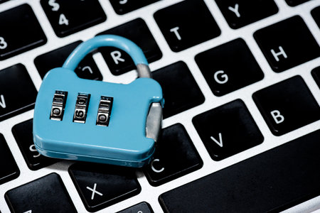 Abstract, close up of Lock on Mainboard Electronic computer background. (best internet top security)