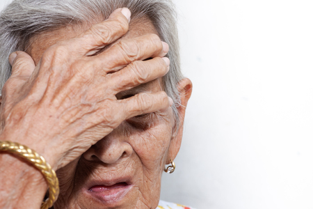 The old woman's felling lonely.(dementia and Alzheimerâs disease)の写真素材