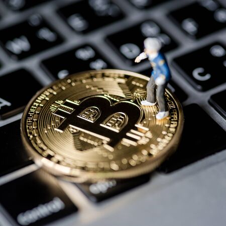 close up of Bitcoin money mining connect Internet Networkの写真素材