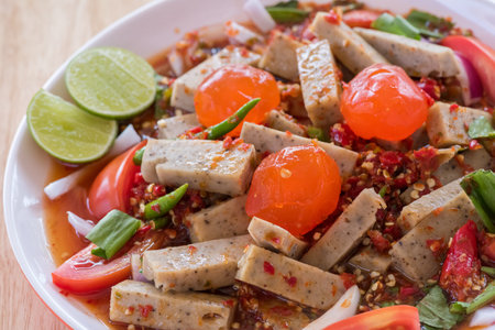 Spicy Seafood Salad, thai food (yum)の写真素材