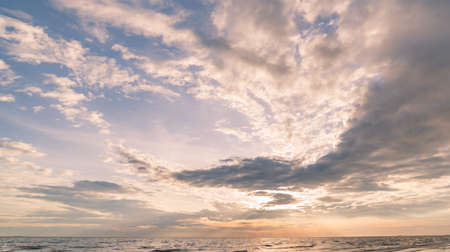 Panoramic view of sunset golden and blue sky nature background.の写真素材