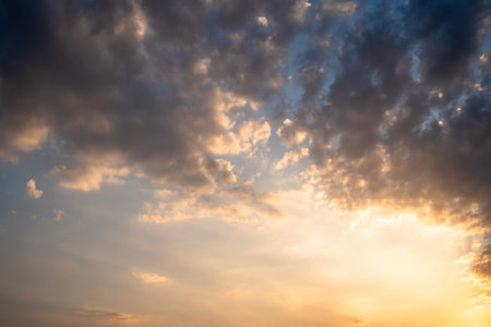 Panoramic view of sunset golden and blue sky nature background.