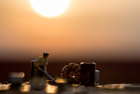 close up of Bitcoin money mining connect Internet Network