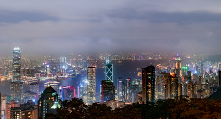 tourist attractions in the city park of hong kong, Asia business concept image, panoramic modern cityscape building in hong kong.の写真素材