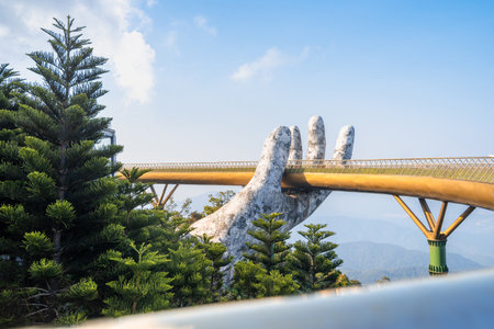 The most beautiful Viewpoint golden Bridge in da nang,vietnamの写真素材