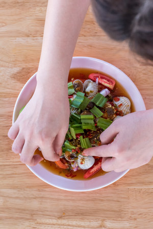 Spicy Seafood Salad, thai food (yum)の写真素材